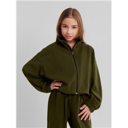 Толстовка флисовая для девочки MINAKU: Fleece Soft, хаки, рост 146 см