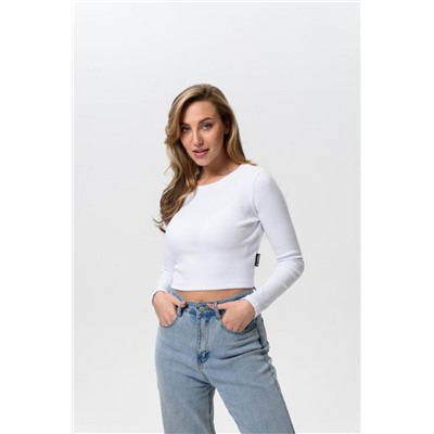 14411 футболка с дл.рукавом укороченная женская (Белый)