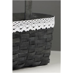 Корзина плетёная для хранения, 22×17×11 см, ручка h=16 см, ива, с кружевом, серая