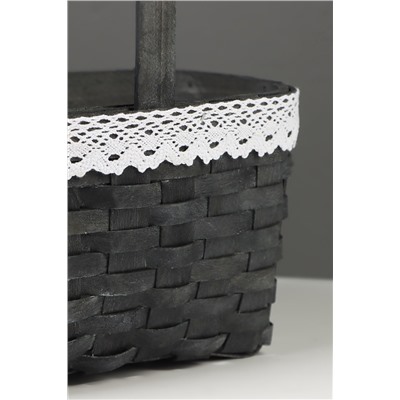 Корзина плетёная для хранения, 22×17×11 см, ручка h=16 см, ива, с кружевом, серая