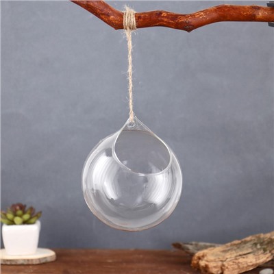 Флорариум «Шар капля», с верёвкой, 12×12×13 см, стекло, прозрачный