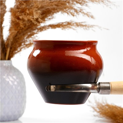 Горшочки для запекания Вятская керамика «Трио», набор 3 шт., ухват, 500 мл, коричневые