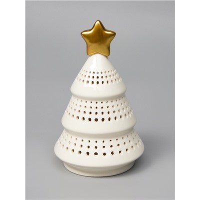 Светодиодная фигура «Ёлка с золотой звездой», 17.5×11×11 см, 1 LED, керамика, от батареек LR44×3, тёплый белый свет