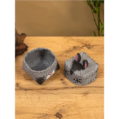 Корзинка «Кот», 8×8×13 см, бамбук, серая