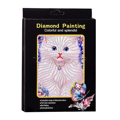 Мозаика алмазная "Белый котёночек" 15*20см