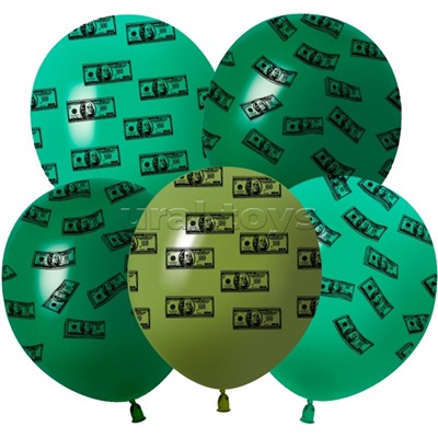 Шар (12''/30 см) Доллары, Ассорти, пастель, 5 ст, 25 шт.