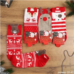 Носки р. 35-40 Новый год короткие / L819 / уп 10/1200/ ОДНА ПАРА/ МАРКА