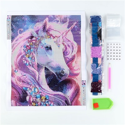 Алмазная мозаика с полным заполнением на холсте «Драгоценный единорог», 30×40 см