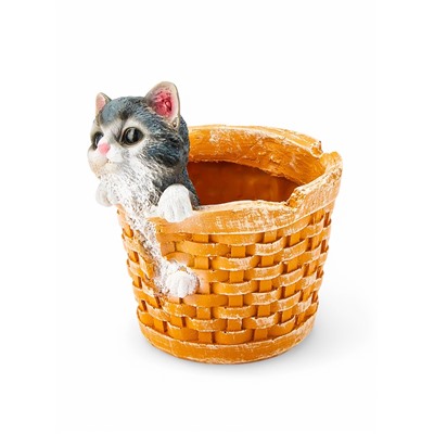 Фигурное кашпо для цветов «Котёнок в круглой корзине», 20×18 см, полистоун