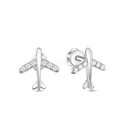 Серьги-пусеты из серебра с фианитами родированные - Самолёты 925 пробы 12-1275