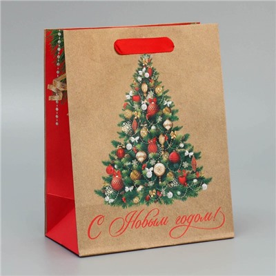 Пакет подарочный новогодний крафтовый «Ёлочка», MS 18×23×10 см