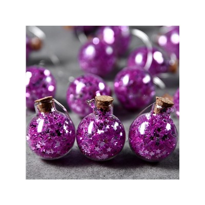 Гирлянда «Нить» 1.6 м с насадками «Фиолетовые шарики», IP20, серебристая нить, 15 LED, батарейки ААх2 (нет в комплекте), свечение белое
