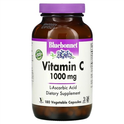 Bluebonnet Nutrition, витамин C, 1000 мг, 180 вегетарианских капсул
