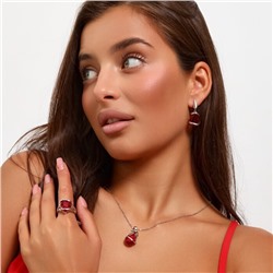 Комплект ювелирная бижутерия серьги, кулон и кольцо 17 р, покрытие: посеребрение, вставка: фианит, цвет: красный, арт.313.070-17