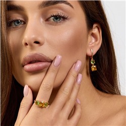 Комплект ювелирной бижутерии коллекция "Дубай" серьги и кольцо 20 р, покрытие позолота, вставка: стекло, цвет: зеленый и желтый, арт.414.204-20