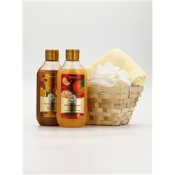 Подарочный набор новогодний в корзине, гель для душа, пена для ванны, мочалка и полотенце, URAL LAB