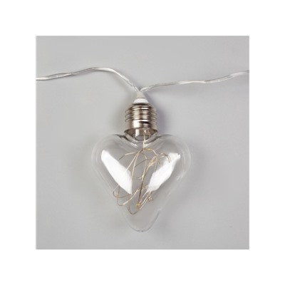 Гирлянда «Нить» 3 м с насадками «Лампочки сердца», IP20, прозрачная нить, 80 LED, свечение тёплое белое, 8 режимов, 220 В