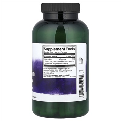 Swanson, комплекс с тремя формами магния, 400 мг, 300 веганских капсул