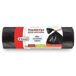 Мешки для мусора ПВД 70х110см 60 мкм 120л 10шт черные PM1210BR Komfi