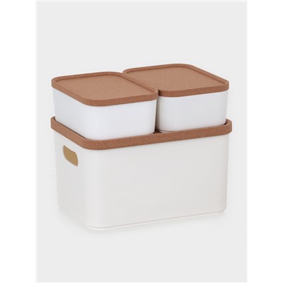Набор органайзеров для хранения Korely, 3 предмета: 2.4 л / 0.76 л / 0.76 л, цвет слоновая кость