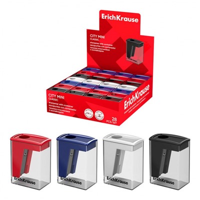 Точилка пластиковая с контейнером "Сити Мини Классика" ассорти 60018 ErichKrause