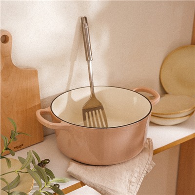 Кастрюля SL Home, 6 л, d=28 см, h=12.5 см, индукция, с эмалированным покрытием, чугун, бежевая