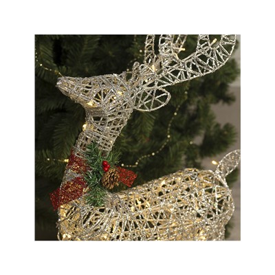 Светодиодная фигура «Олень с санями серебристый», олень: 50×85×18 см, сани: 70×43×22 см, металл, 220 В, свечение тёплое белое