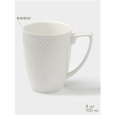 Набор кружек BellaTenero, 300 мл, 4 шт., на бамбуковой подставке, фарфор, белый