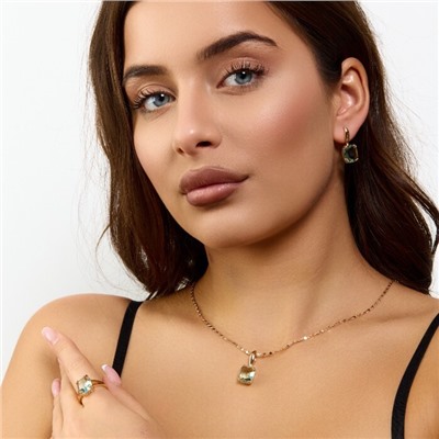 Комплект ювелирной бижутерии коллекция "Дубай" серьги, кулон и кольцо 18 р, покрытие позолота, вставка: стекло, цвет: бледно-голубой, арт.414.315-18