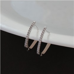 Серьги галочки ювелирная бижутерия, покрытие посеребрение, вставка: фианиты, цвет: прозрачный, арт.213.581