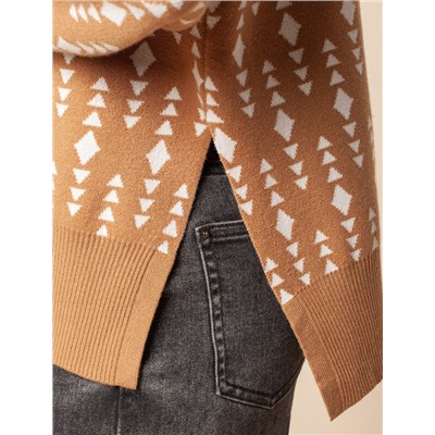 Свитер с боковыми разрезами жаккардовой вязки с кашемиром