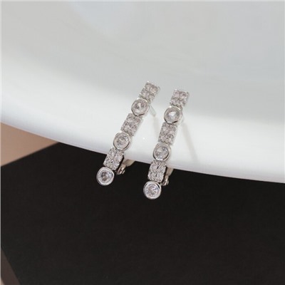 Серьги палочки ювелирная бижутерия, покрытие просеребрение, вставка: фианиты, цвет: прозрачный, арт.213.569