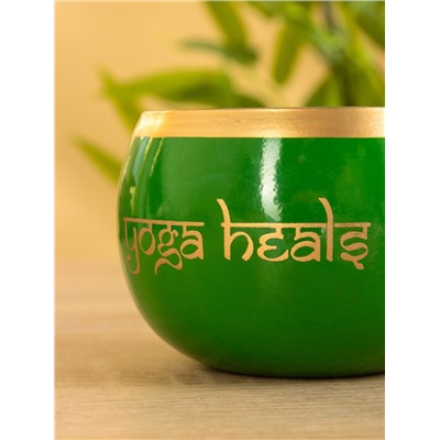 Свеча в чаше Yoga heal the soul зелёная, соевый воск 200 гр 8,5х7 см