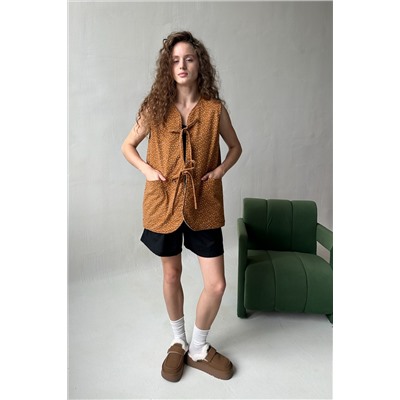 Жилет стеганый  HOME109/01/Коричневый, белый