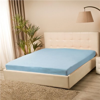 Простыня на резинке 2-спальная KUPU-KUPU, 160×200+20 см, голубая, трикотаж