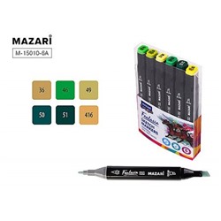 Набор   6 скетч маркеров двусторонних "FANTASIA" Green colors(2) 3.0-6.2мм M-15010-6A Mazari