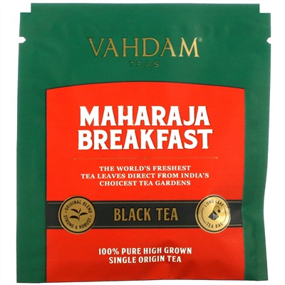 Vahdam Teas, магараджа, черный чай для завтрака, 15 чайных пакетиков, 30 г (1,06 унции)