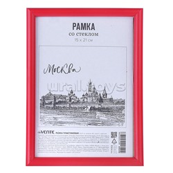 Рамка пластиковая 15x21 см, формат A5, серия 1, стекло, задняя панель - переплетный картон, с подставкой для установки на столе, красная, в термоусадочной пленке