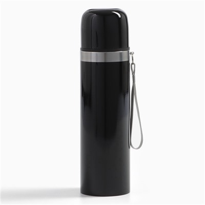 Термос гильза Мастер К, 500 мл, 24×7 см, с кружкой, с помпой, сохраняет тепло 10 ч, нержавеющая сталь, чёрный