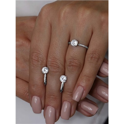 Кольцо из серебра с фианитом родированное 925 пробы К-7299р200