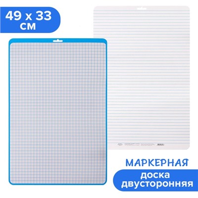 Доска маркерная A3 (49×33 см) Calligrata, двусторонняя: клетка/линейка, синяя