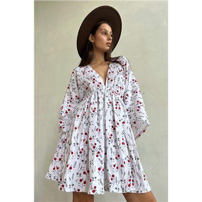 Платье муслин  FLOWER030/06/Белый, красный