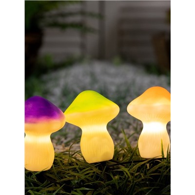 Садовый светильник «Грибы», уличный, на солнечной батарее, 21 см, 3 LED, свечение тёплое белое