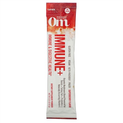 Om Mushrooms, Immune+, Immune & Digestive Health, Superberry, 10 Packets, 0.21 oz (6.1 g) Each