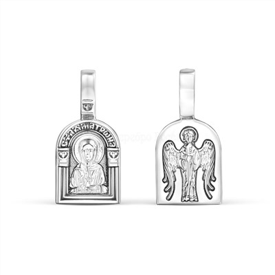 Подвеска из чернёного серебра - Святая Матрона Московская, Ангел Хранитель 925 пробы К3-383ч