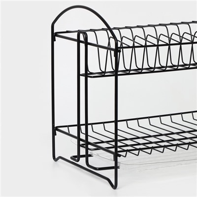 Сушилка для посуды с поддоном 2-х ярусная, разборная, 39.5×24×29.5 см, чёрная