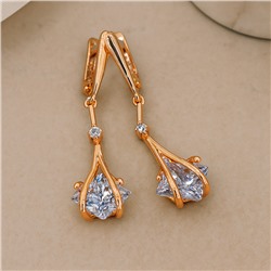 Серьги подвески длинные с белым камнем, покрытие позолота 585 пробы, арт.314.982