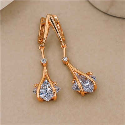 Серьги подвески длинные с белым камнем, покрытие позолота 585 пробы, арт.314.982