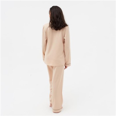 Пижама женская (рубашка, брюки) MINAKU: Light touch, бежевая, размер 52