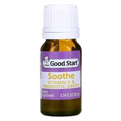 Gerber, Soothe, пробиотические капли с витамином D, для младенцев с рождения, 10 мл (0,34 жидк. унции)